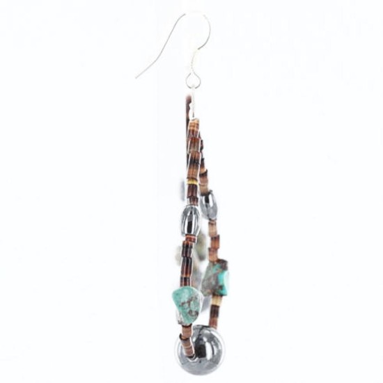 $80 Certified Authentic Navajo .925 Sterling Silver Hooks Natural Turquoise Hematite Native American Earrings 370994156894 All Products 18003-2 370994156894 (by LomaSiiva)