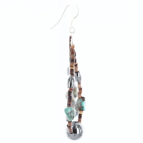 $80 Certified Authentic Navajo .925 Sterling Silver Hooks Natural Turquoise Hematite Native American Earrings 370994156894