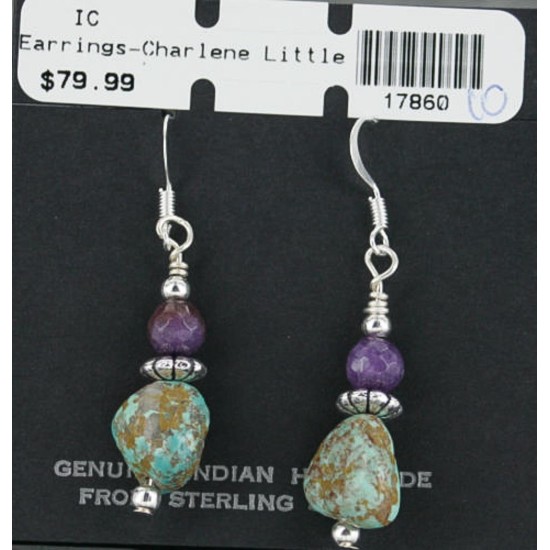 $80 Certified Authentic Navajo .925 Sterling Silver Hooks Natural Turquoise Sugilite Native American Earrings 370962102415 All Products 17860-10 370962102415 (by LomaSiiva)