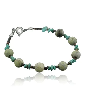 $80 Certified Authentic Navajo .925 Sterling Silver Natural Turquoise Round Gaspeite Native American Bracelet 390734631686