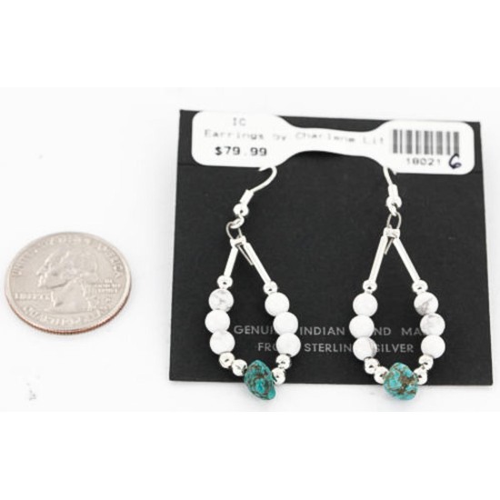 Certified Authentic Navajo .925 Sterling Silver Hooks Natural and WHITE Turquoise Native American Earrings 390848589056 All Products 18021-6 390848589056 (by LomaSiiva)