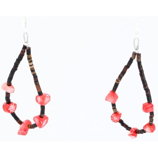 Certified Authentic Navajo .925 Sterling Silver Hooks Natural CORAL LOOP HEISHI Native American Earrings 390792617348