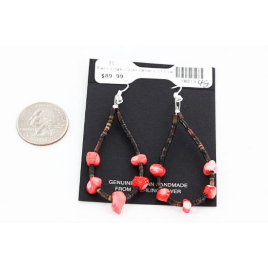 Certified Authentic Navajo .925 Sterling Silver Hooks Natural CORAL LOOP HEISHI Native American Earrings 390792617348