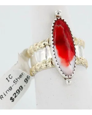 .925 Sterling Silver 12kt Gold Filled Handmade Certified Authentic Navajo Natural Spiny Oyster Native American Ring  370985530819