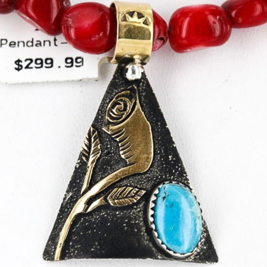 .925 Sterling Silver 12kt Gold Filled Handmade ROSE Certified Authentic Navajo Turquoise Native American Necklace 390759742969