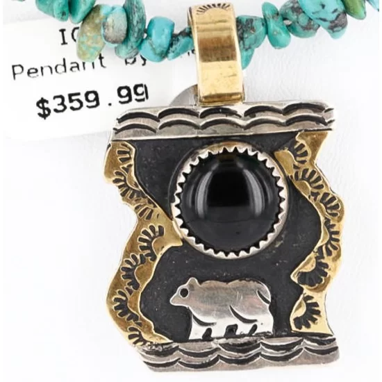 .925 Sterling Silver and 12kt Gold Filled Handmade Bear Certified Authentic Navajo Black Onyx Native American Necklace 371043431814 .925 Sterling Silver and 12kt Gold Filled Handmade Bear Certified Authentic Navajo Black Onyx Native American Necklace 371043431814