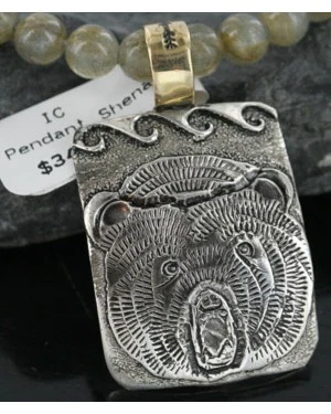 .925 Sterling Silver and 12kt Gold Filled Handmade Bear Certified Authentic Navajo Native American Necklace 390728936206