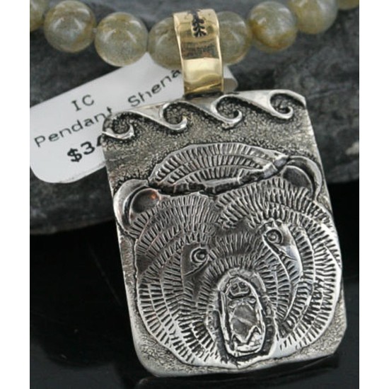 .925 Sterling Silver and 12kt Gold Filled Handmade Bear Certified Authentic Navajo Native American Necklace 390728936206