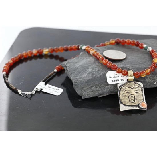 .925 Sterling Silver and 12kt Gold Filled Handmade Bear Certified Authentic Navajo Spiny Oyster Native American Necklace 370979828334 .925 Sterling Silver and 12kt Gold Filled Handmade Bear Certified Authentic Navajo Spiny Oyster Native American Necklace 370979828334