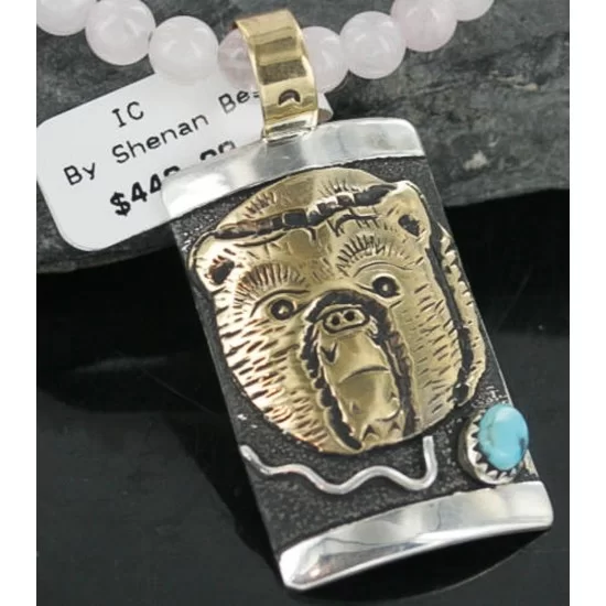 .925 Sterling Silver and 12kt Gold Filled Handmade Bear Certified Authentic Navajo Turquoise Native American Necklace 370919117029 .925 Sterling Silver and 12kt Gold Filled Handmade Bear Certified Authentic Navajo Turquoise Native American Necklace 370919117029