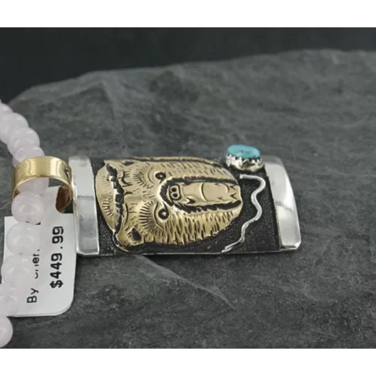 .925 Sterling Silver and 12kt Gold Filled Handmade Bear Certified Authentic Navajo Turquoise Native American Necklace 370919117029 .925 Sterling Silver and 12kt Gold Filled Handmade Bear Certified Authentic Navajo Turquoise Native American Necklace 370919117029
