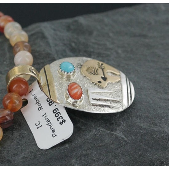 .925 Sterling Silver and 12kt Gold Filled Handmade Bear Certified Authentic Navajo Turquoise Native American Necklace 370923107945 .925 Sterling Silver and 12kt Gold Filled Handmade Bear Certified Authentic Navajo Turquoise Native American Necklace 370923107945