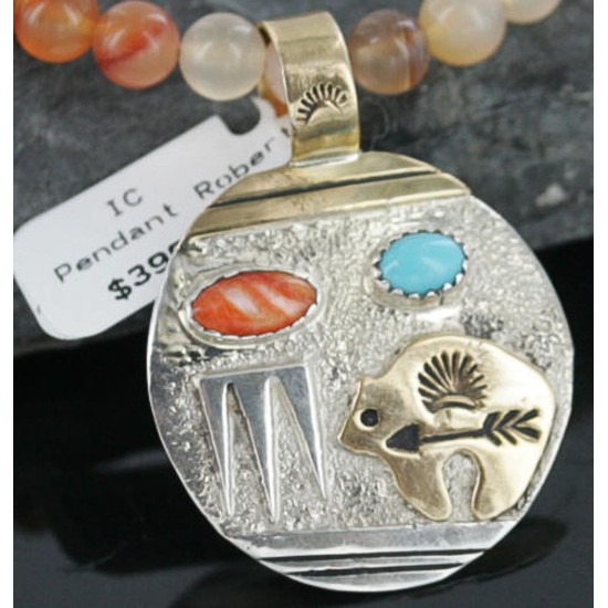.925 Sterling Silver and 12kt Gold Filled Handmade Bear Certified Authentic Navajo Turquoise Native American Necklace 370923107945 .925 Sterling Silver and 12kt Gold Filled Handmade Bear Certified Authentic Navajo Turquoise Native American Necklace 370923107945