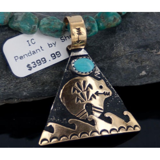 .925 Sterling Silver and 12kt Gold Filled Handmade Bear Certified Authentic Navajo Turquoise Native American Necklace 390654009279