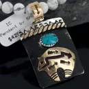 .925 Sterling Silver and 12kt Gold Filled Handmade Bear Certified Authentic Navajo Turquoise Native American Necklace 390655769288