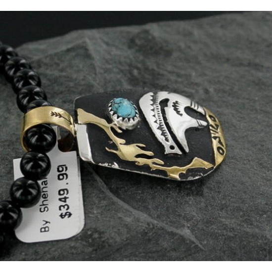 .925 Sterling Silver and 12kt Gold Filled Handmade Bear Certified Authentic Navajo Turquoise Native American Necklace 390667032578 .925 Sterling Silver and 12kt Gold Filled Handmade Bear Certified Authentic Navajo Turquoise Native American Necklace 390667032578