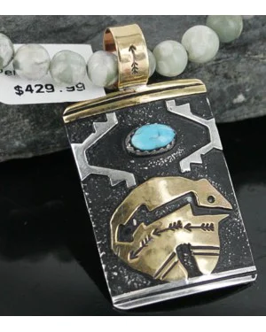 .925 Sterling Silver and 12kt Gold Filled Handmade Bear Certified Authentic Navajo Turquoise Native American Necklace 390719738610