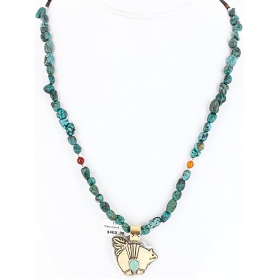 .925 Sterling Silver and 12kt Gold Filled Handmade Bear Certified Authentic Navajo Turquoise Native American Necklace 390810467880 .925 Sterling Silver and 12kt Gold Filled Handmade Bear Certified Authentic Navajo Turquoise Native American Necklace 390810467880