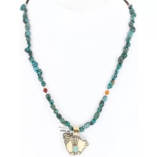 .925 Sterling Silver and 12kt Gold Filled Handmade Bear Certified Authentic Navajo Turquoise Native American Necklace 390810467880