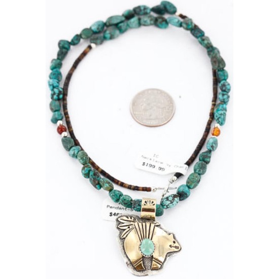 .925 Sterling Silver and 12kt Gold Filled Handmade Bear Certified Authentic Navajo Turquoise Native American Necklace 390810467880 .925 Sterling Silver and 12kt Gold Filled Handmade Bear Certified Authentic Navajo Turquoise Native American Necklace 390810467880
