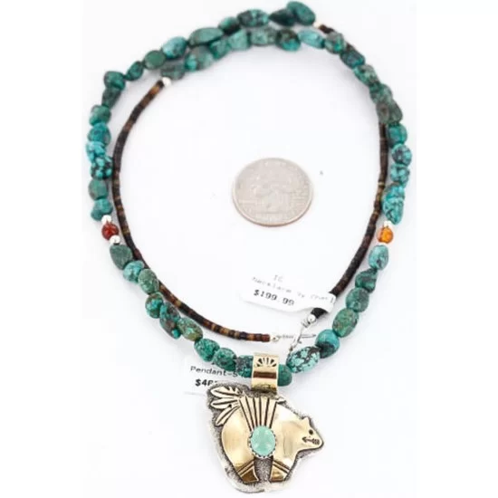 .925 Sterling Silver and 12kt Gold Filled Handmade Bear Certified Authentic Navajo Turquoise Native American Necklace 390810467880