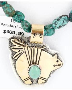 .925 Sterling Silver and 12kt Gold Filled Handmade Bear Certified Authentic Navajo Turquoise Native American Necklace 390810467880
