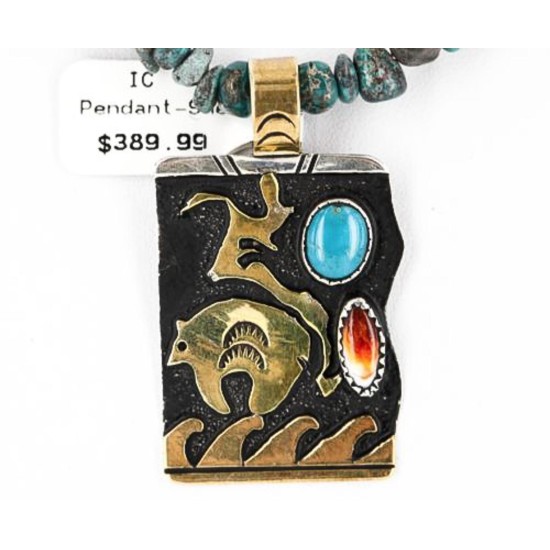 .925 Sterling Silver and 12kt Gold Filled Handmade Bear Certified Authentic Navajo Turquoise Native American Necklace 390824418376