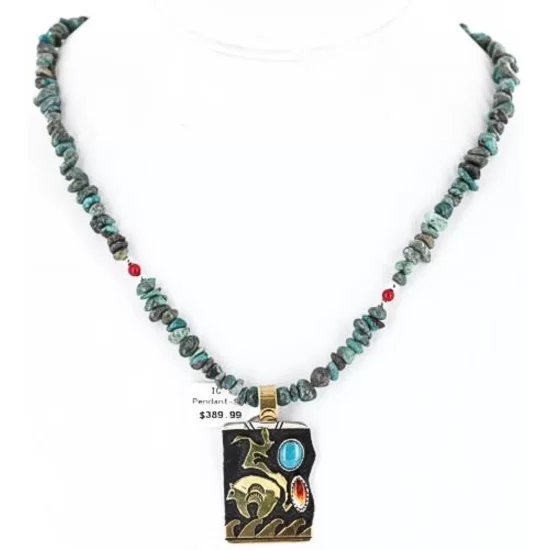 .925 Sterling Silver and 12kt Gold Filled Handmade Bear Certified Authentic Navajo Turquoise Native American Necklace 390824418376 .925 Sterling Silver and 12kt Gold Filled Handmade Bear Certified Authentic Navajo Turquoise Native American Necklace 390824418376