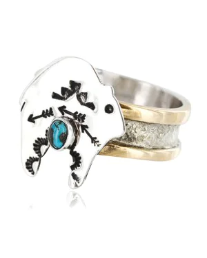 .925 Sterling Silver and 12kt Gold Filled Handmade BEAR Certified Authentic Navajo Turquoise RING 390784004760