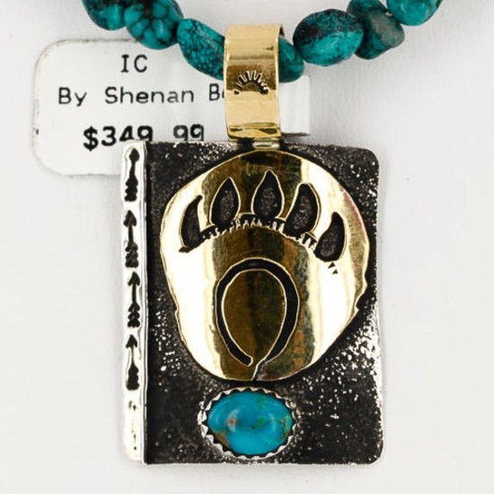 .925 Sterling Silver and 12kt Gold Filled Handmade Bear Claw Certified Authentic Navajo Turquoise Native American Necklace 390743747087