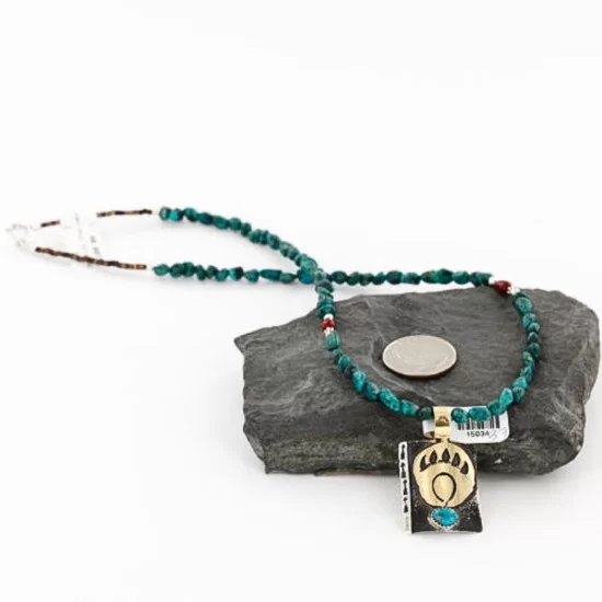 .925 Sterling Silver and 12kt Gold Filled Handmade Bear Claw Certified Authentic Navajo Turquoise Native American Necklace 390743747087 .925 Sterling Silver and 12kt Gold Filled Handmade Bear Claw Certified Authentic Navajo Turquoise Native American Necklace 390743747087