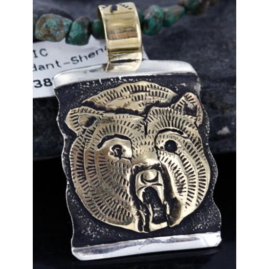 .925 Sterling Silver and 12kt Gold Filled Handmade Bear Face Certified Authentic Navajo Native American Necklace 390749655454
