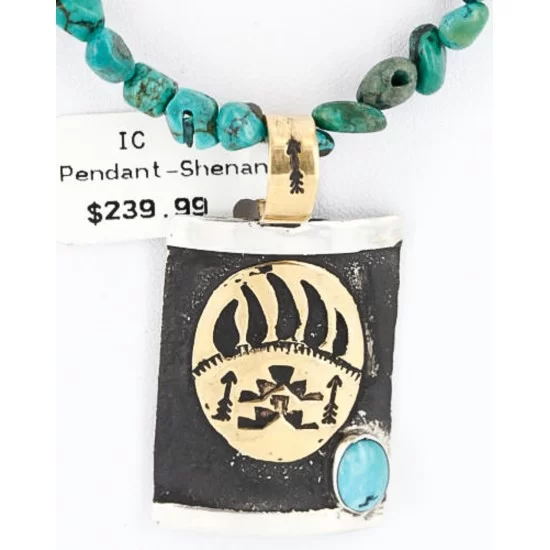 .925 Sterling Silver and 12kt Gold Filled Handmade Bear PAW Certified Authentic Navajo Turquoise Native American Necklace 371018717195
