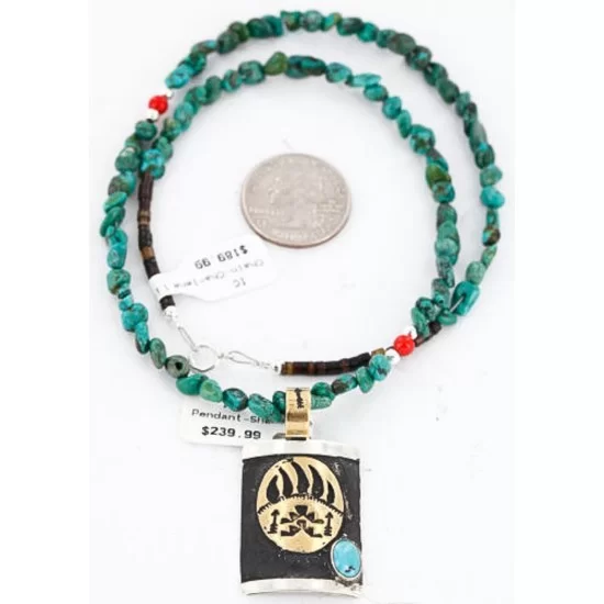 .925 Sterling Silver and 12kt Gold Filled Handmade Bear PAW Certified Authentic Navajo Turquoise Native American Necklace 371018717195