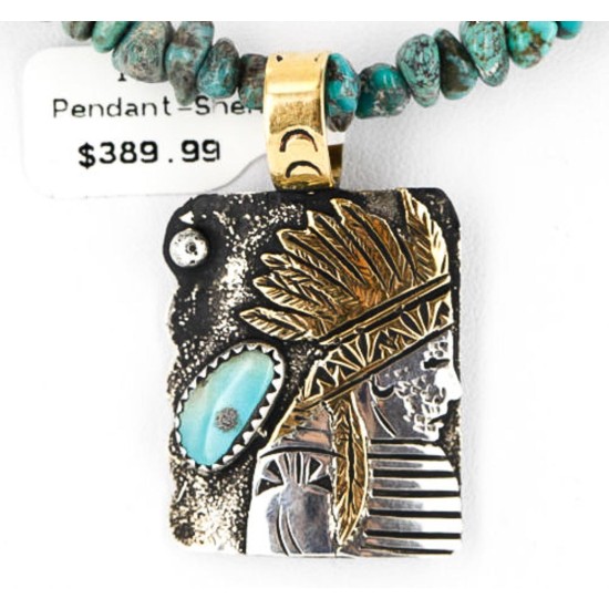 .925 Sterling Silver and 12kt Gold Filled Handmade Certified Authentic Chief Head Navajo Turquoise Native American Necklace 371058158231 .925 Sterling Silver and 12kt Gold Filled Handmade Certified Authentic Chief Head Navajo Turquoise Native American Necklace 371058158231