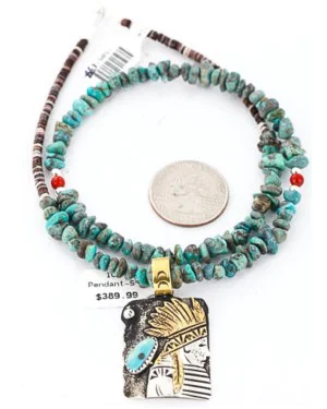 .925 Sterling Silver and 12kt Gold Filled Handmade Certified Authentic Chief Head Navajo Turquoise Native American Necklace 371058158231 .925 Sterling Silver and 12kt Gold Filled Handmade Certified Authentic Chief Head Navajo Turquoise Native American Necklace 371058158231