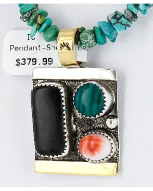.925 Sterling Silver and 12kt Gold Filled HANDMADE Certified Authentic Multicolor Navajo Turquoise, Malachite and Onyx Native American Necklace 371103193640