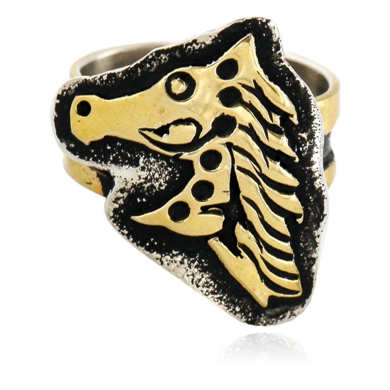 .925 Sterling Silver and 12kt Gold Filled Handmade Certified Authentic Navajo Horse Native American Ring  12658-4