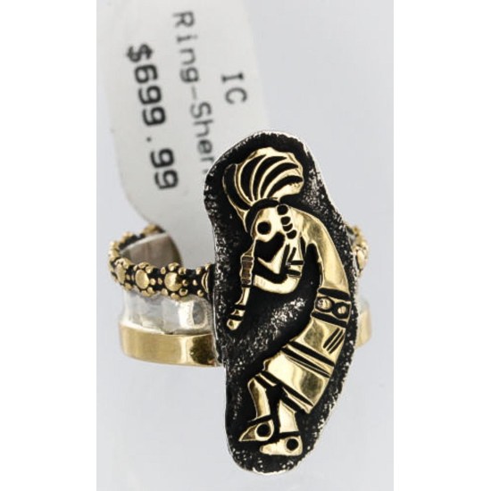 .925 Sterling Silver and 12kt Gold Filled Handmade Certified Authentic Navajo KOKOPELLI Native American Ring  390858345053