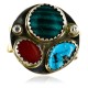 .925 Sterling Silver and 12kt Gold Filled Handmade Certified Authentic Navajo Multi color Native American Ring  12691-4