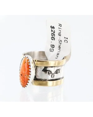 .925 Sterling Silver and 12kt Gold Filled Handmade Certified Authentic Navajo Spiny Oyster Native American Ring  371006924544