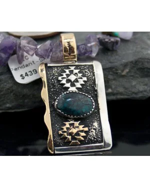 .925 Sterling Silver and 12kt Gold Filled Handmade Certified Authentic Navajo Turquoise and Amethyst Native American Necklace 370875819639