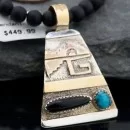 .925 Sterling Silver and 12kt Gold Filled Handmade Certified Authentic Navajo Turquoise and Black Onyx Native American Necklace 370920444490