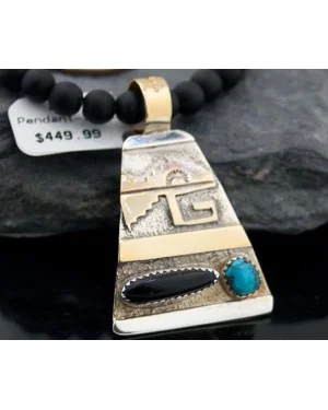 .925 Sterling Silver and 12kt Gold Filled Handmade Certified Authentic Navajo Turquoise and Black Onyx Native American Necklace 370920444490 .925 Sterling Silver and 12kt Gold Filled Handmade Certified Authentic Navajo Turquoise and Black Onyx Native American Necklace 370920444490