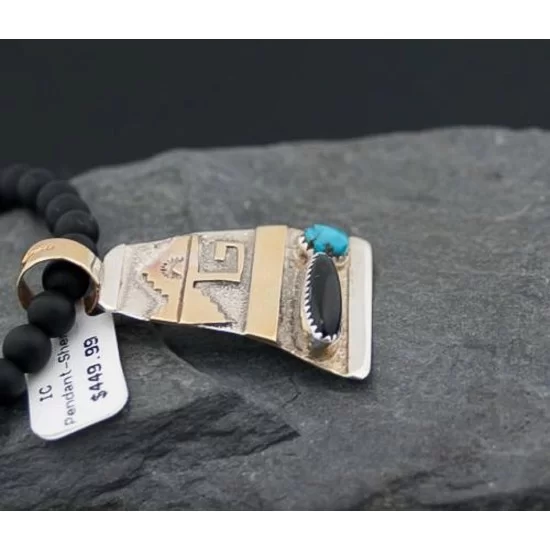 .925 Sterling Silver and 12kt Gold Filled Handmade Certified Authentic Navajo Turquoise and Black Onyx Native American Necklace 370920444490 .925 Sterling Silver and 12kt Gold Filled Handmade Certified Authentic Navajo Turquoise and Black Onyx Native American Necklace 370920444490