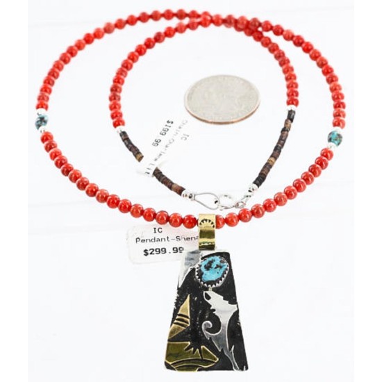 .925 Sterling Silver and 12kt Gold Filled Handmade Certified Authentic Navajo Turquoise and Coral Native American Necklace 390890001662 .925 Sterling Silver and 12kt Gold Filled Handmade Certified Authentic Navajo Turquoise and Coral Native American Necklace 390890001662