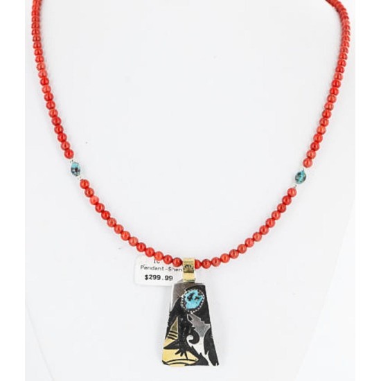 .925 Sterling Silver and 12kt Gold Filled Handmade Certified Authentic Navajo Turquoise and Coral Native American Necklace 390890001662 .925 Sterling Silver and 12kt Gold Filled Handmade Certified Authentic Navajo Turquoise and Coral Native American Necklace 390890001662
