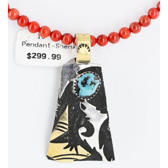 .925 Sterling Silver and 12kt Gold Filled Handmade Certified Authentic Navajo Turquoise and Coral Native American Necklace 390890001662 .925 Sterling Silver and 12kt Gold Filled Handmade Certified Authentic Navajo Turquoise and Coral Native American Necklace 390890001662