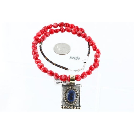 .925 Sterling Silver and 12kt Gold Filled Handmade Certified Authentic Navajo Turquoise, CORAL and LAPIS Native American Necklace 371006952523 .925 Sterling Silver and 12kt Gold Filled Handmade Certified Authentic Navajo Turquoise, CORAL and LAPIS Native American Necklace 371006952523