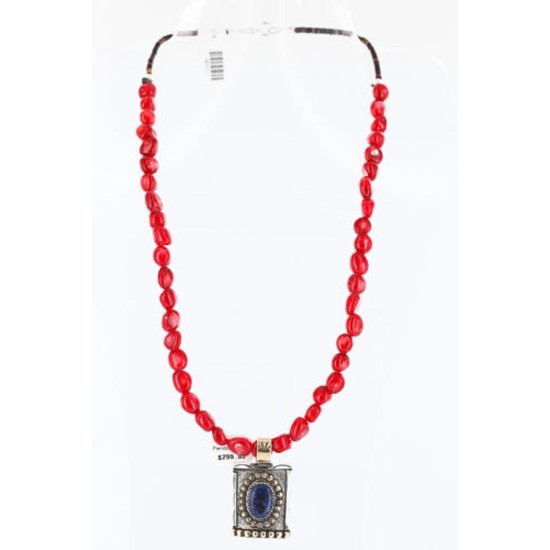 .925 Sterling Silver and 12kt Gold Filled Handmade Certified Authentic Navajo Turquoise, CORAL and LAPIS Native American Necklace 371006952523 .925 Sterling Silver and 12kt Gold Filled Handmade Certified Authentic Navajo Turquoise, CORAL and LAPIS Native American Necklace 371006952523